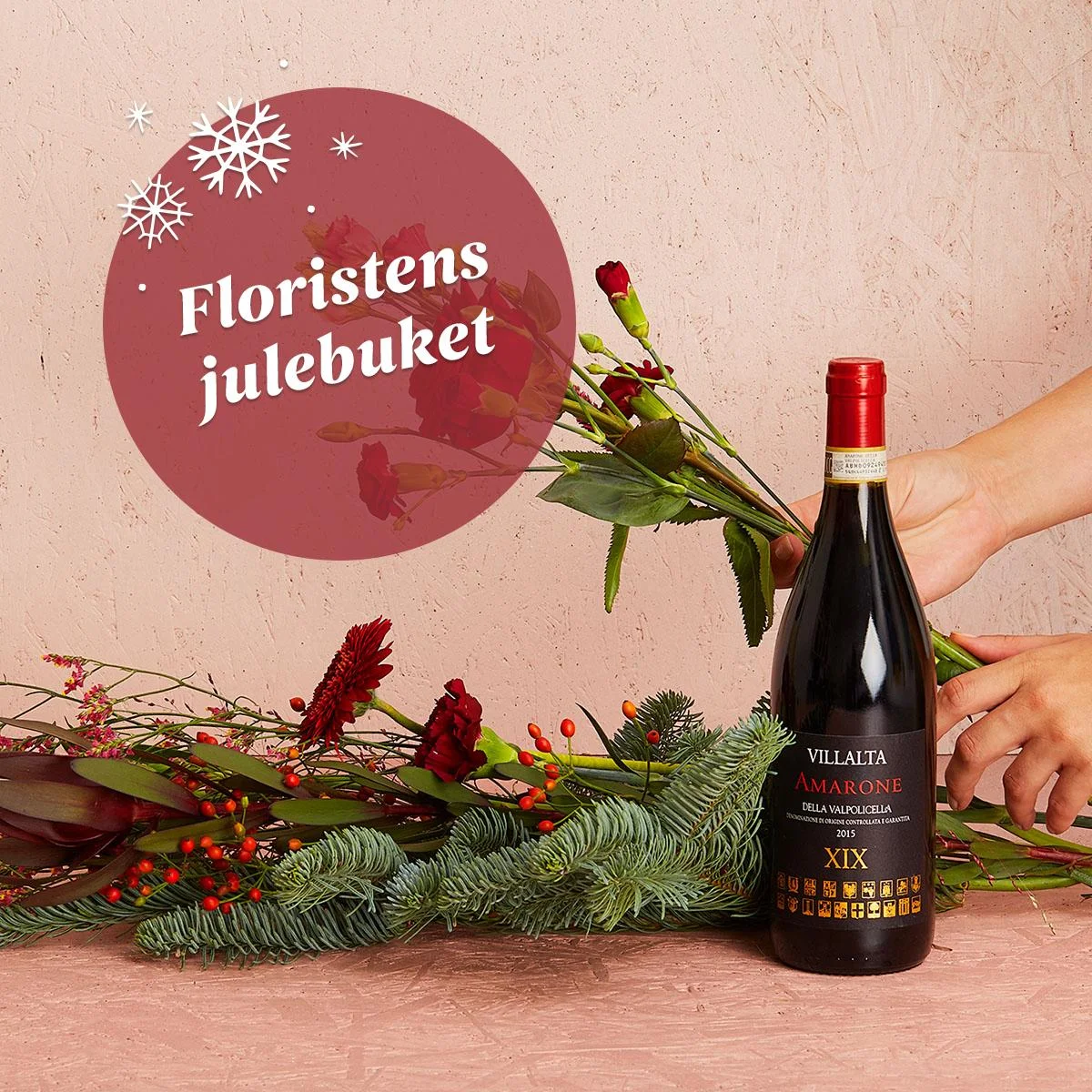 Floristens kreative julebuket med Villalta, Amarone della Valpolicella